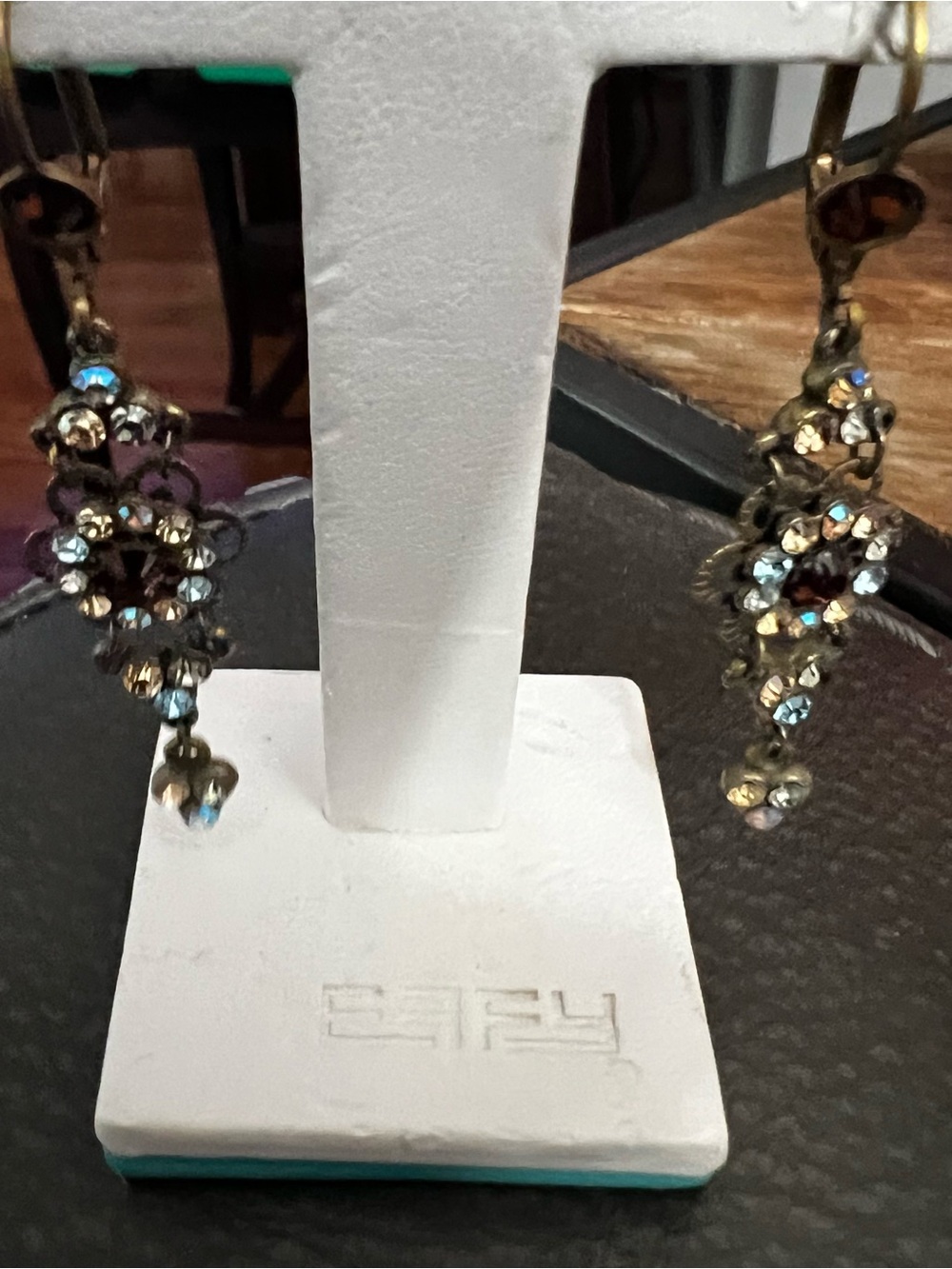 Vintage-Inspired Gold Drop Earrings with Multicolor Crystals